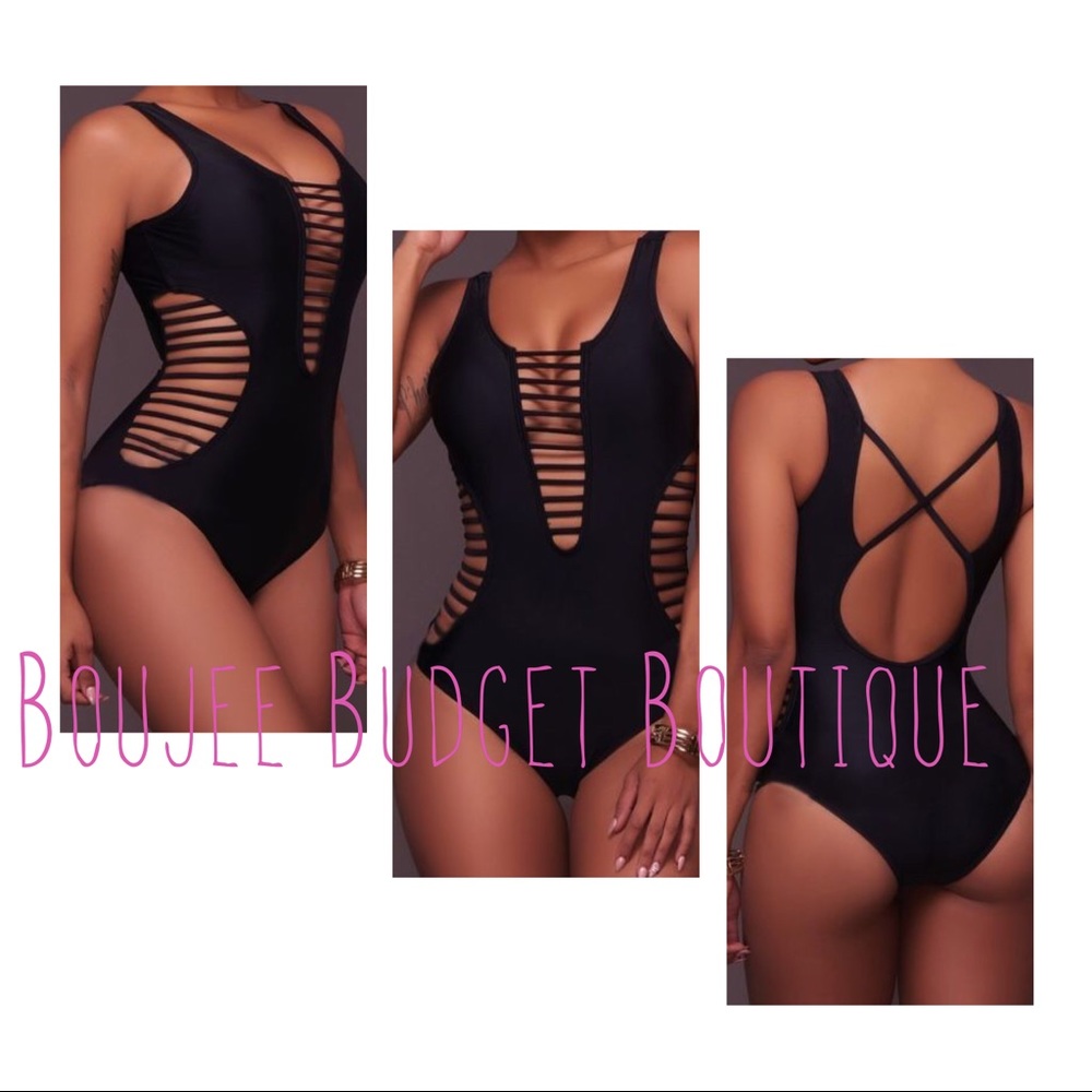 Black sexy one piece swimwear